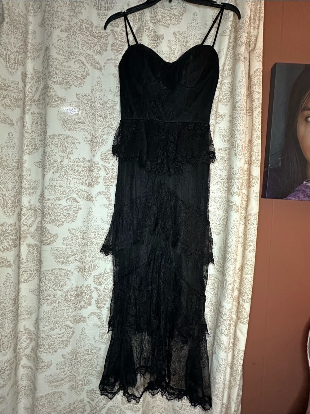 Black Lace Tiered Maxi Dress with Spaghetti Straps